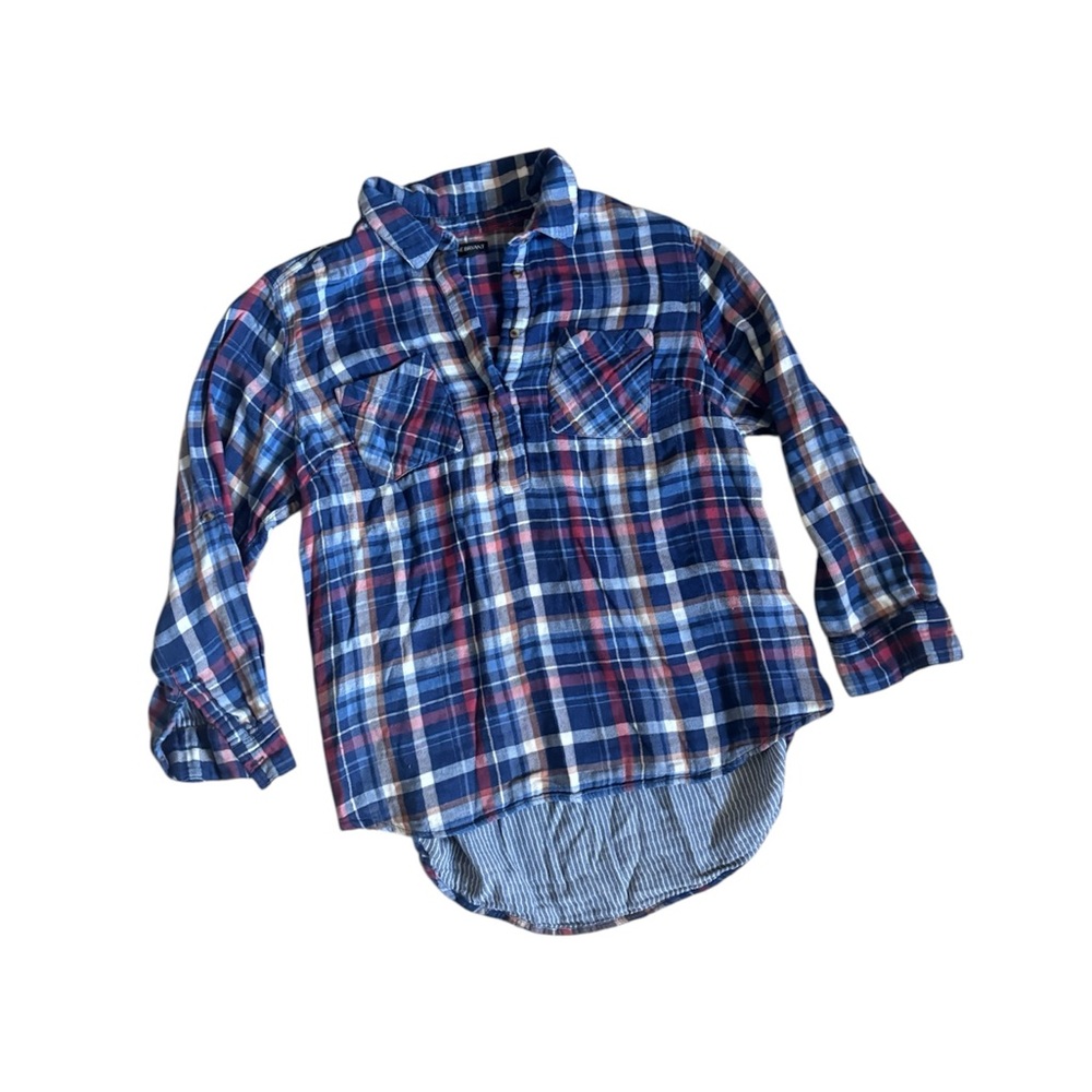 Lane Bryant Navy Blue Red Plaid Double Layer Thick Button Shirt